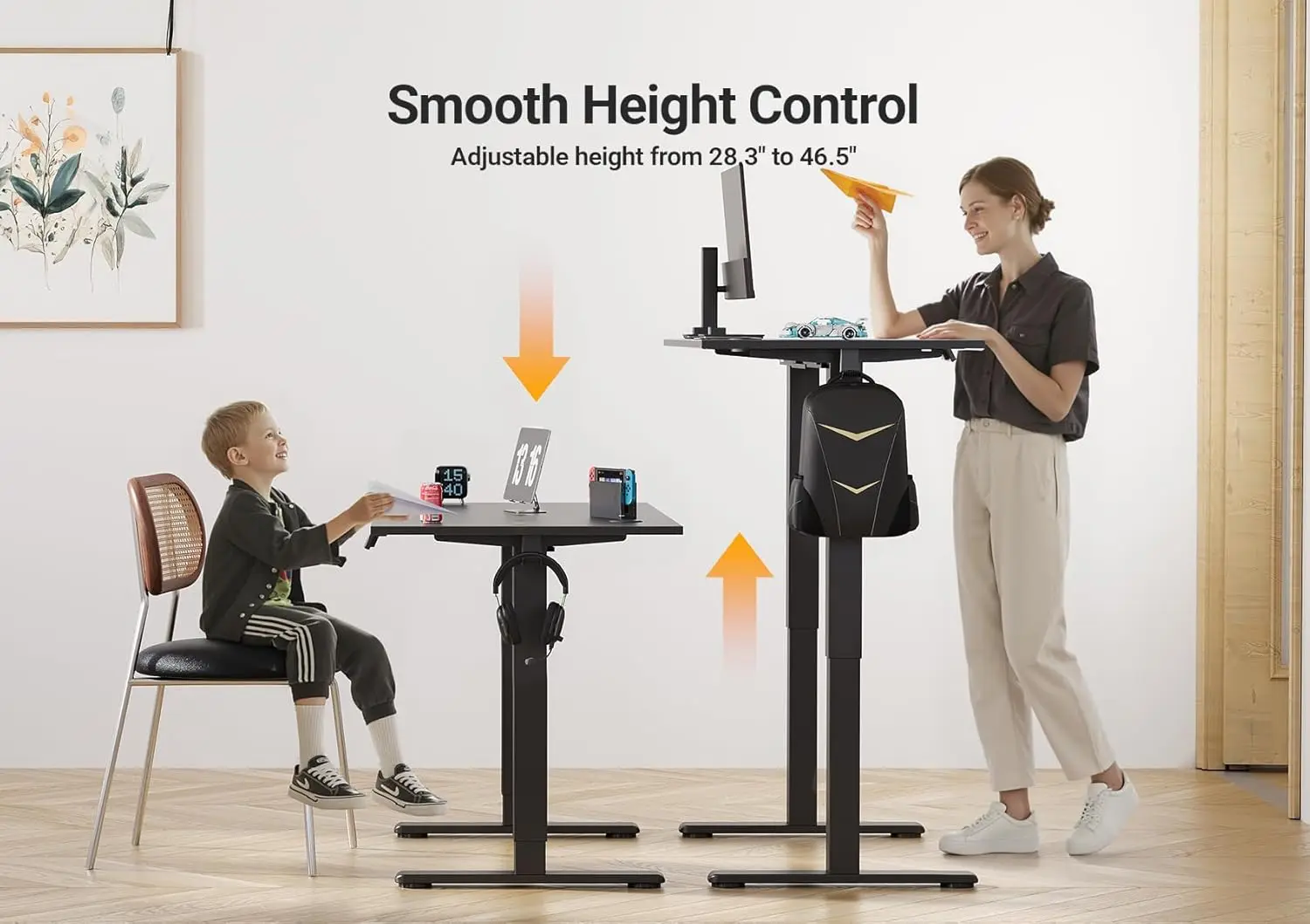 Electric Standing Desk Adjustable Height, 40 X 24 Inch Sit Stand Desk With T-Shaped Frame, 3 Memory Presets & Cable Management F