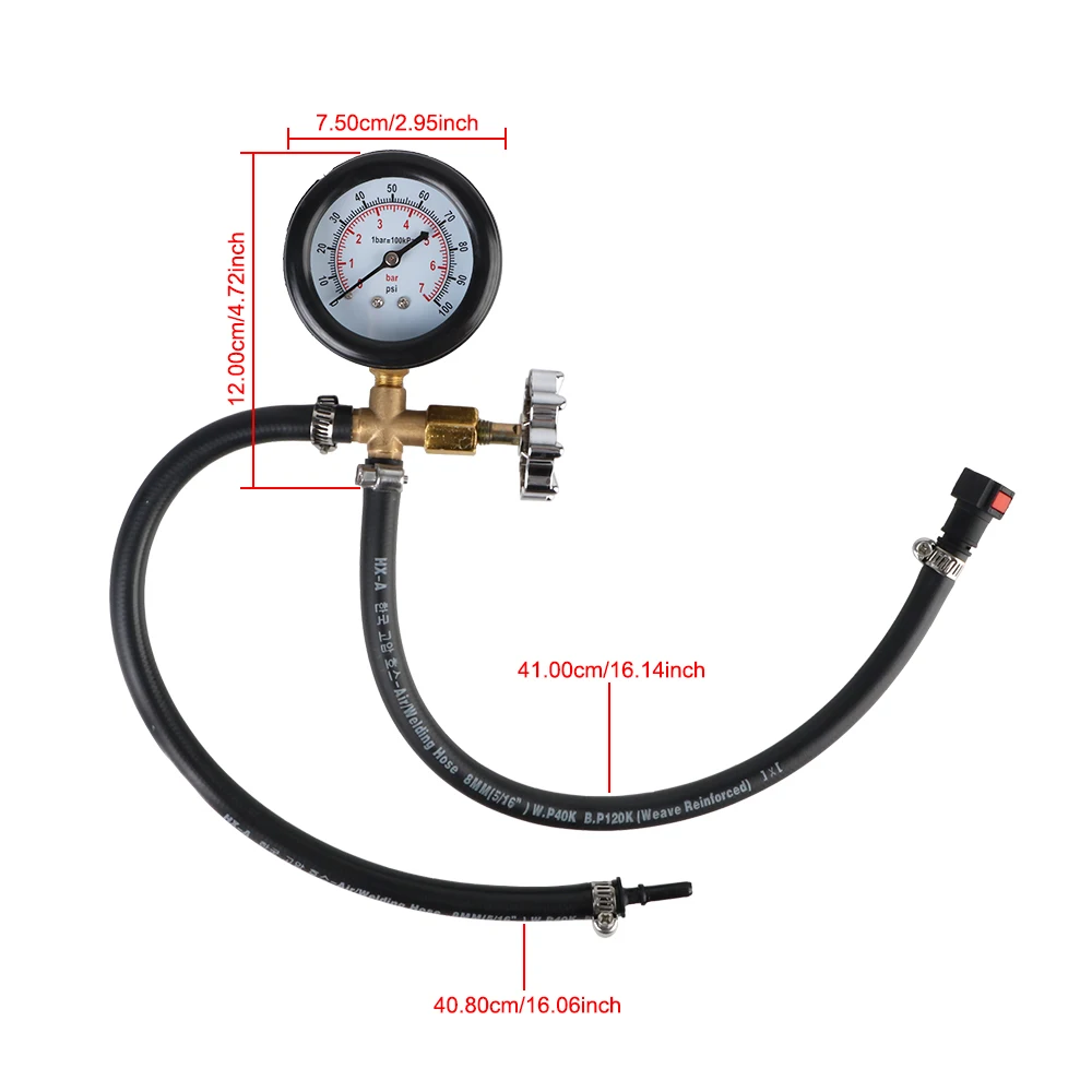 Probador de presión de combustible para motocicleta, medidor de presión de aceite con adaptador de manguera, medidor de presión de combustible automotriz, herramientas de garaje de 0-100Psi/7bar