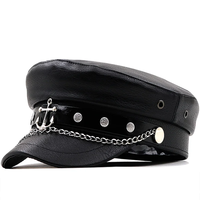 

Casual Military Caps Woman Pu Beret Flat Hats Captain Cap Trucker Vintage Black Sport Dad Bone Male Women's Hip hop hat