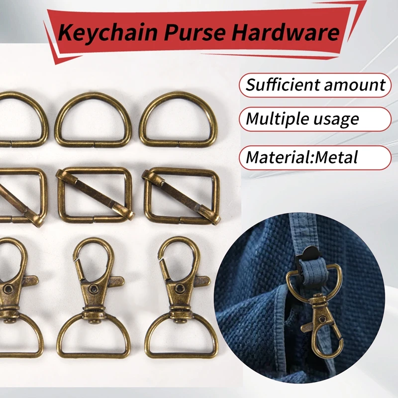 FULL-56Pcs 키체인 후크 및 D 링 세트, 지갑 하드웨어, 가방 제작용 랜야드 스냅 후크, 슬라이드 버클이 있는 회전 걸쇠