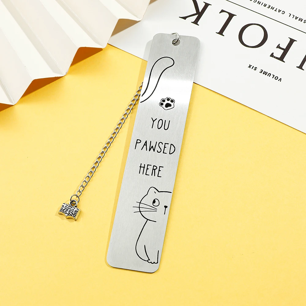 Cute Kitten Stainless Steel Bookmark Collectible Gift for Cat Lovers With Book Pendant Book Decoration for Bookworms