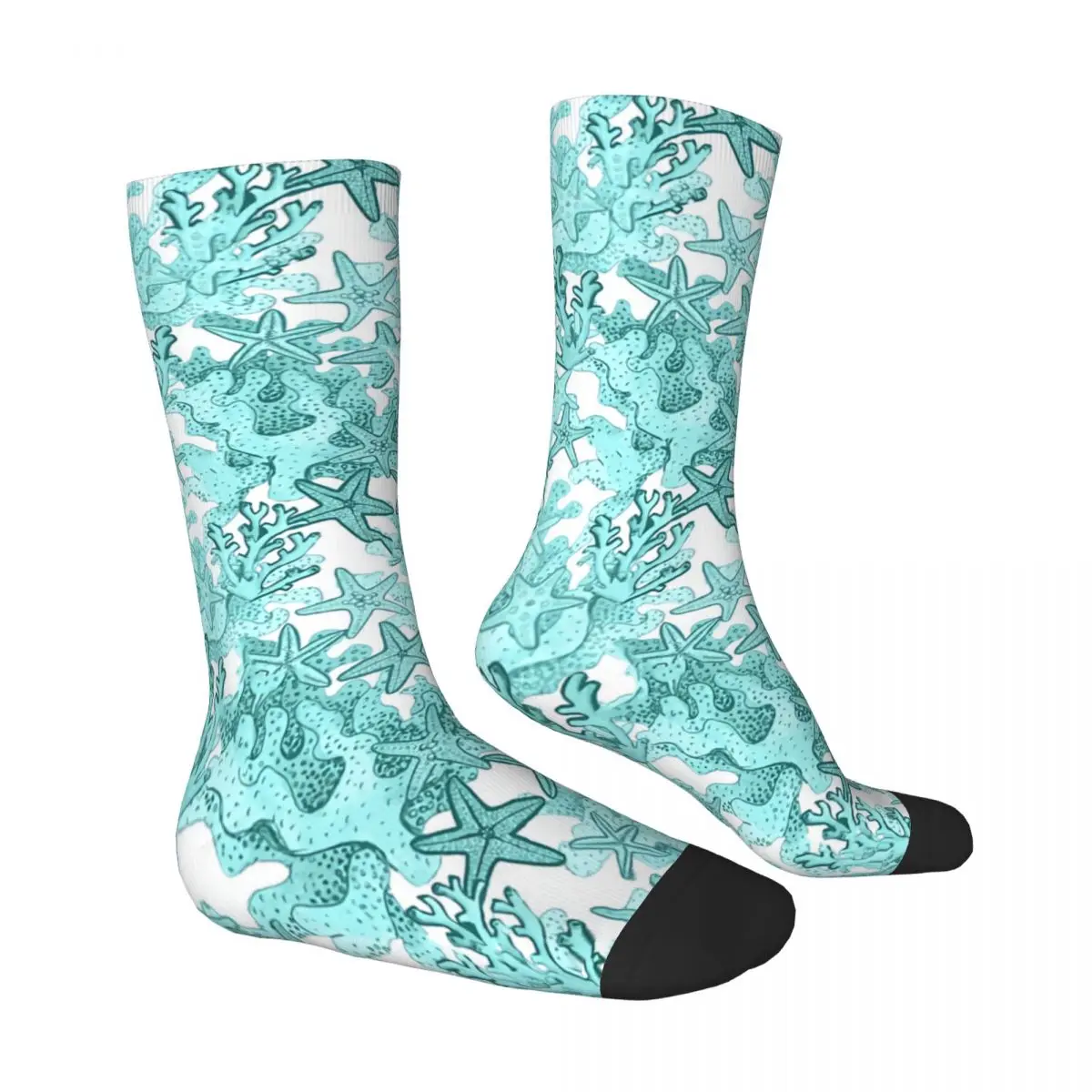 Funny Men's Socks Starfish Watercolor Aqua Coral Reef Retro Harajuku Street Style Casual Crew Crazy Sock Gift Pattern Printed