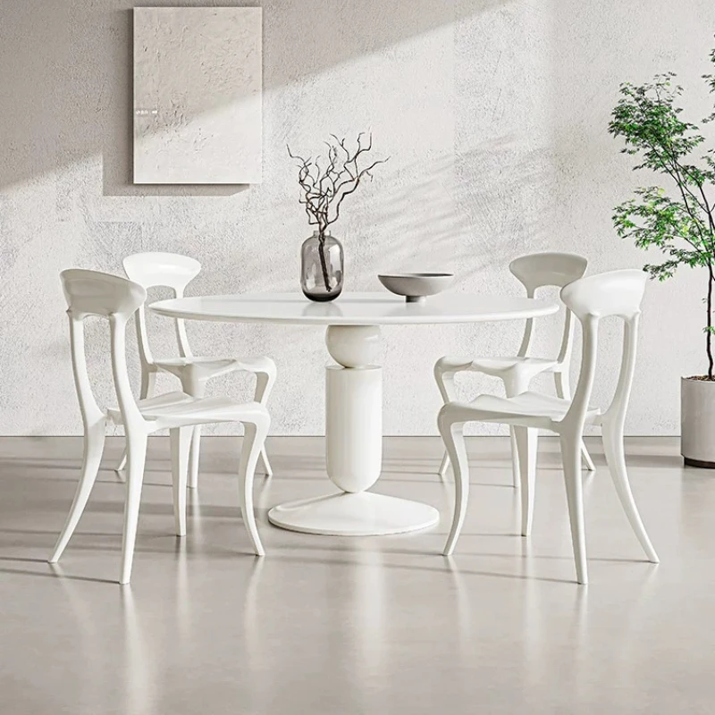 French cream style new Chinese solid wood dining table and chair combination round dining table with turntable
