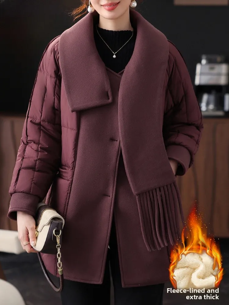 

Зимняя модная свободная куртка-пуховик из хлопка для женщин с воротником-шарфом, средней длины, новогодняя одежда