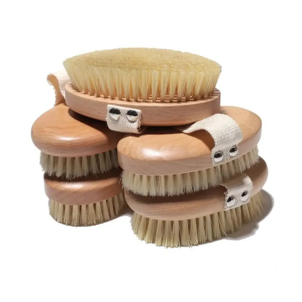 Oval Beech Massage Brush Sisal Bristle Extended Body Dry Brush Handheld Bath Brush Oval Bristle Spa Wellness Accessories Hot