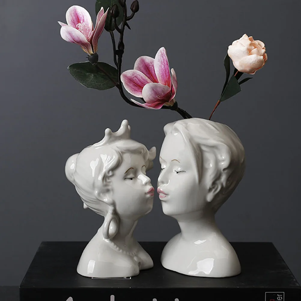 

Creative Flower Vase Desktop Ceramic Human Face Shape Simple Home Decoration Arrangement