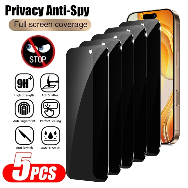 5Pcs Privacy Ant-Spy Tempered Glass for iPhone 16 15 14 13 12 11 Pro Max Screen Protector for iPhone X XR Xs Glass
