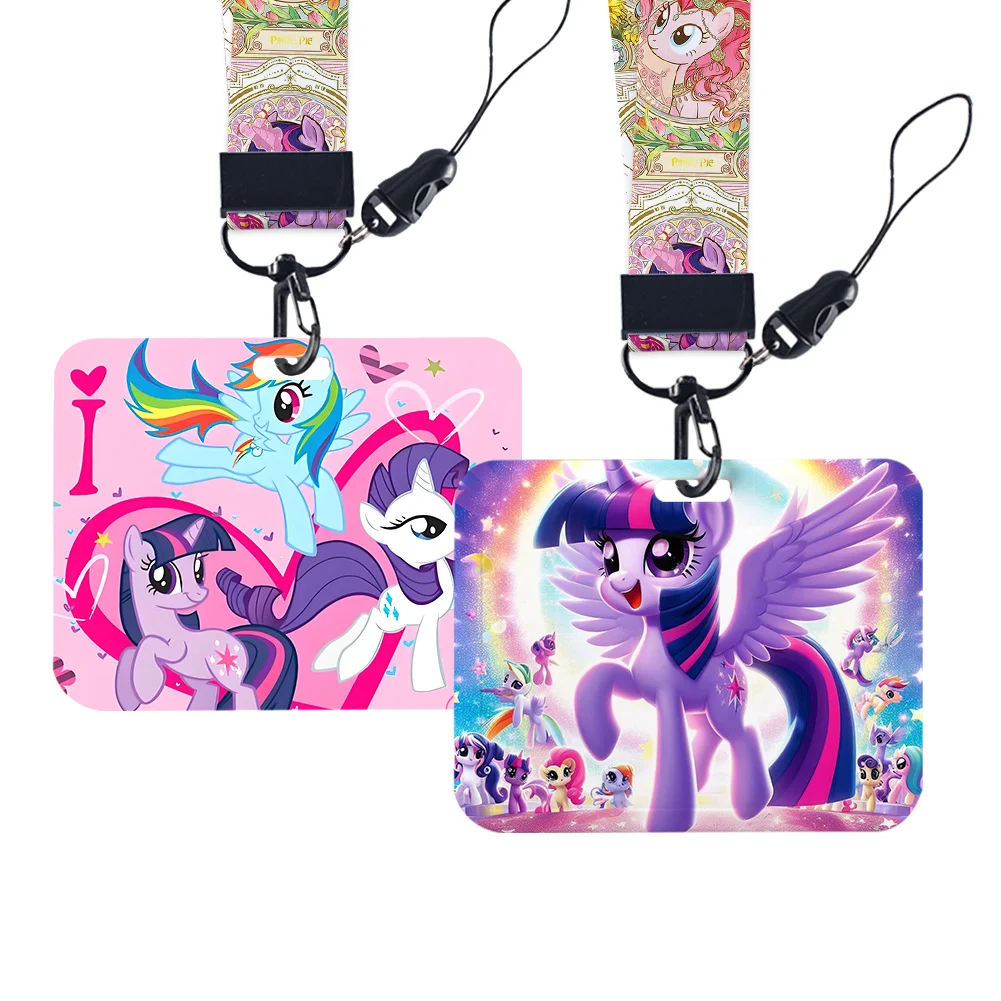 Work Card Holder Cartoon Horse Little Name Badge with Keychains Student Id Card Lanyard Holder Accessories