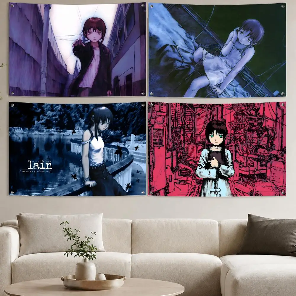 Serial Experiments Lain Flags Aesthetic Wall Tapestry Printed Wall Hanging Living Room Party Outdoor Decor