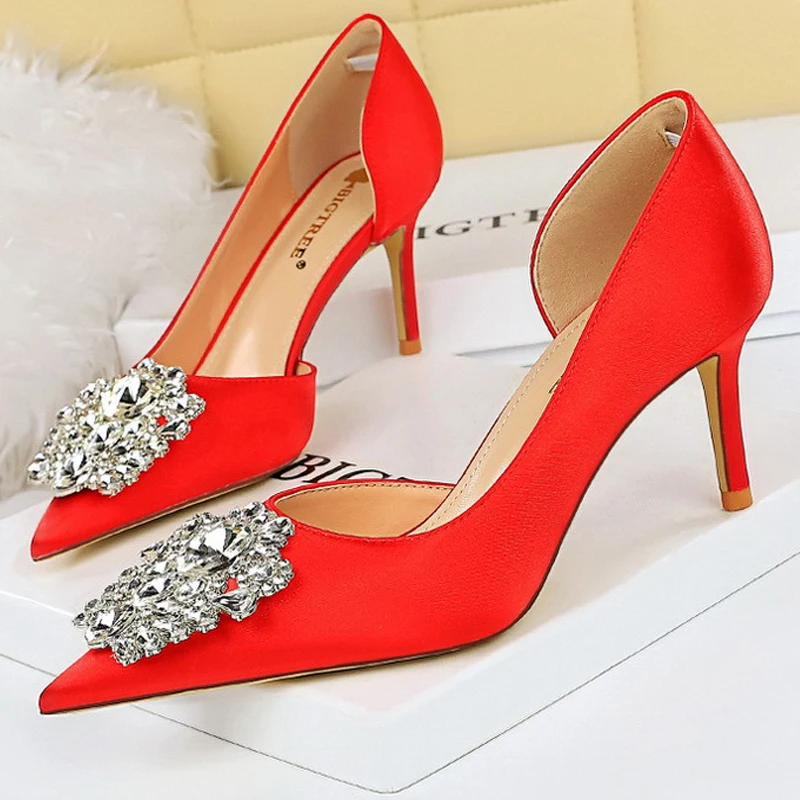 Rhinestone Kitten Heels Women Pumps Elegant Luxurious Banquet Shoes Pointed High Heels Lady Stilettos 7 Cm 10.5 Cm Heeled Shoes