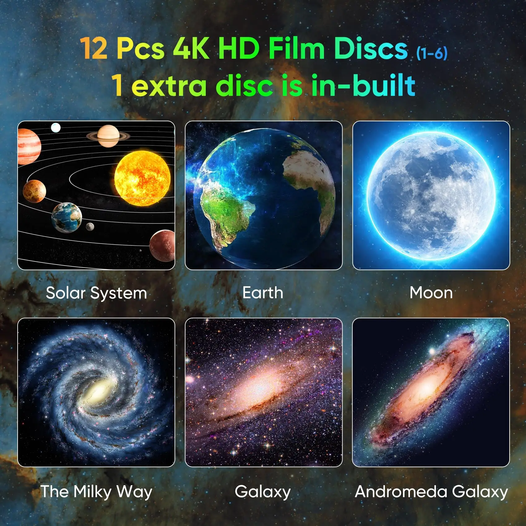 Galaxy Projector for Bedroom HD Image Star Projector Galaxy Light Adjustable Knob 13 Film Discs Planetarium Projector