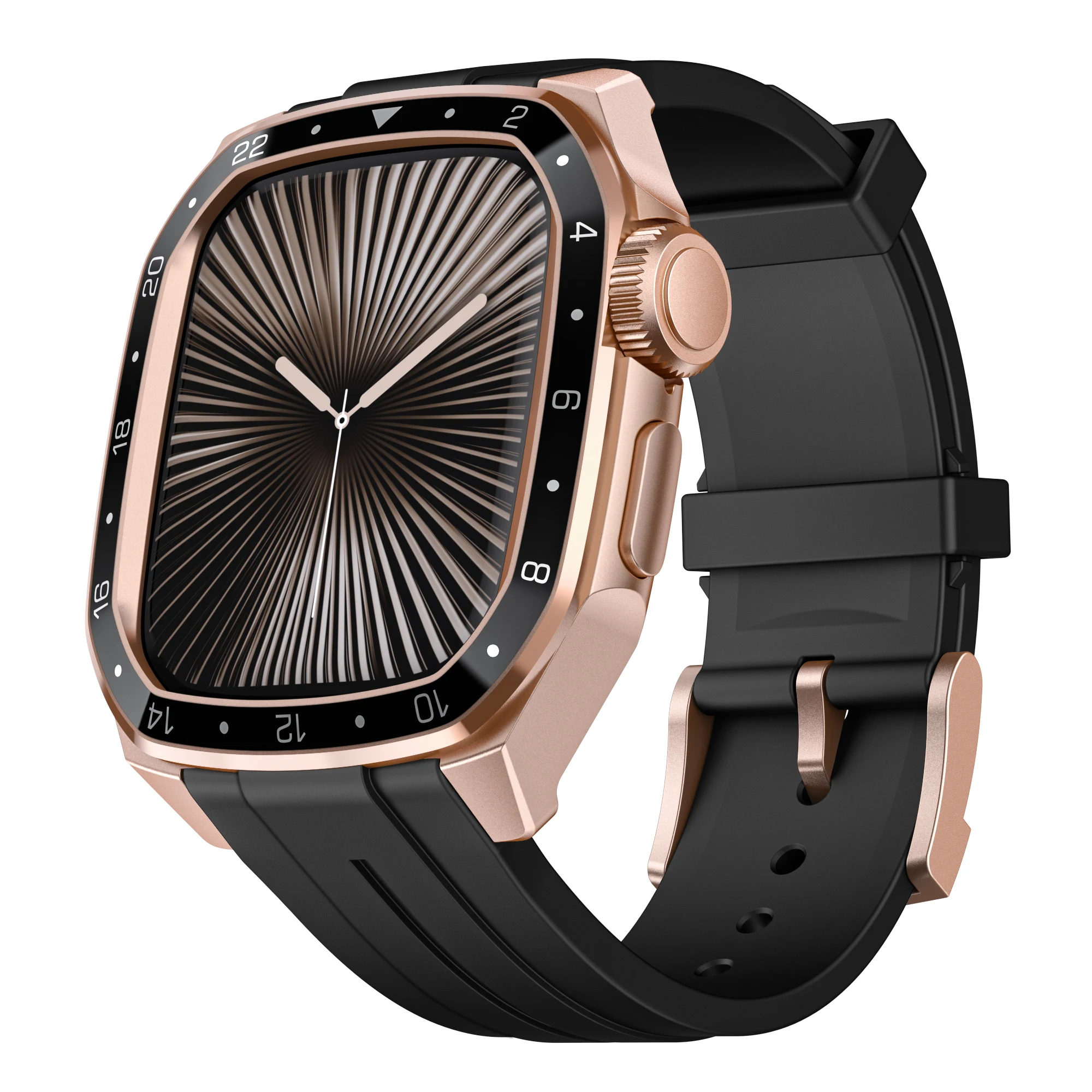 

For Apple Watch SE (2022) / SE / 6 / 5 / 4 44mm Integrated Silicone Watch Band with Metal Watch Case Cover - Rose Gold / Black