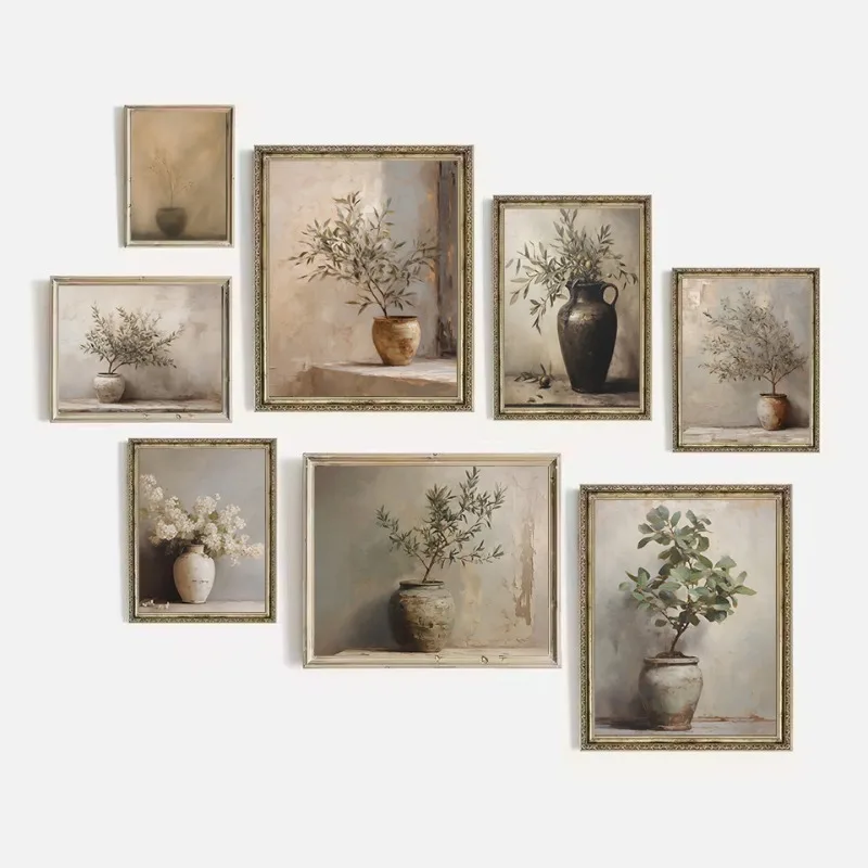 Antique Mediterranean Plants O-Olive Tree Ficus Hydrangeas Pottery Vase Poster Canvas Painting Wall Art Pictures Home Decor