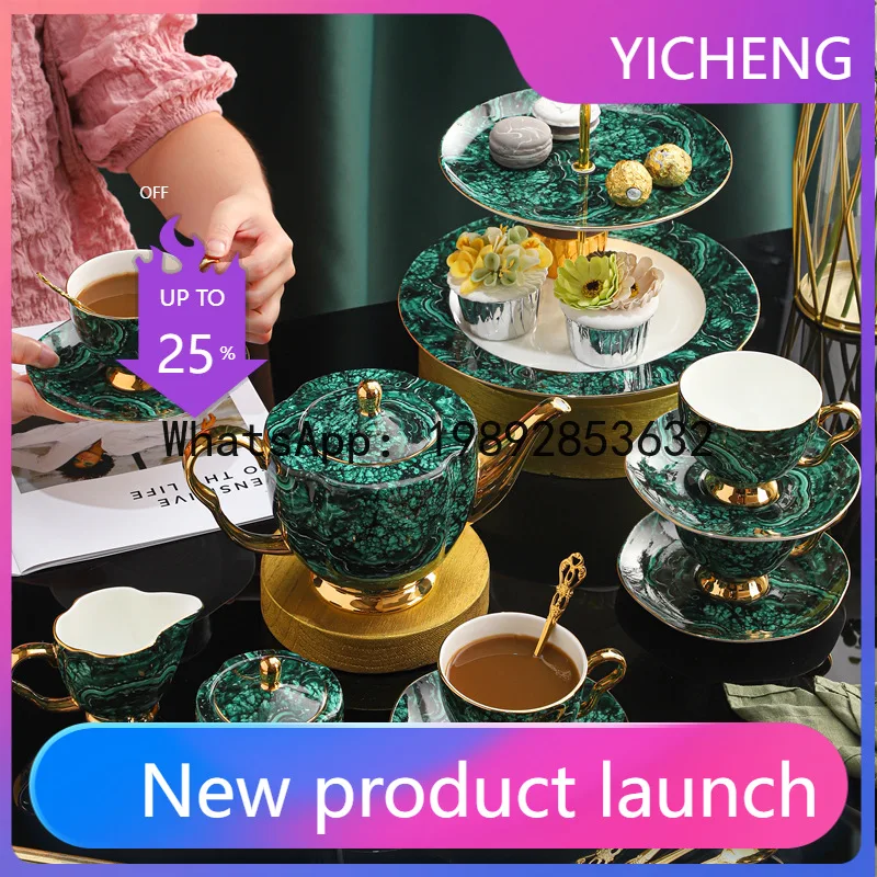 

LYY light luxury gemstone green bone Phnom Penh coffee set ceramic afternoon camellia tea set coffee cup saucer gift box set