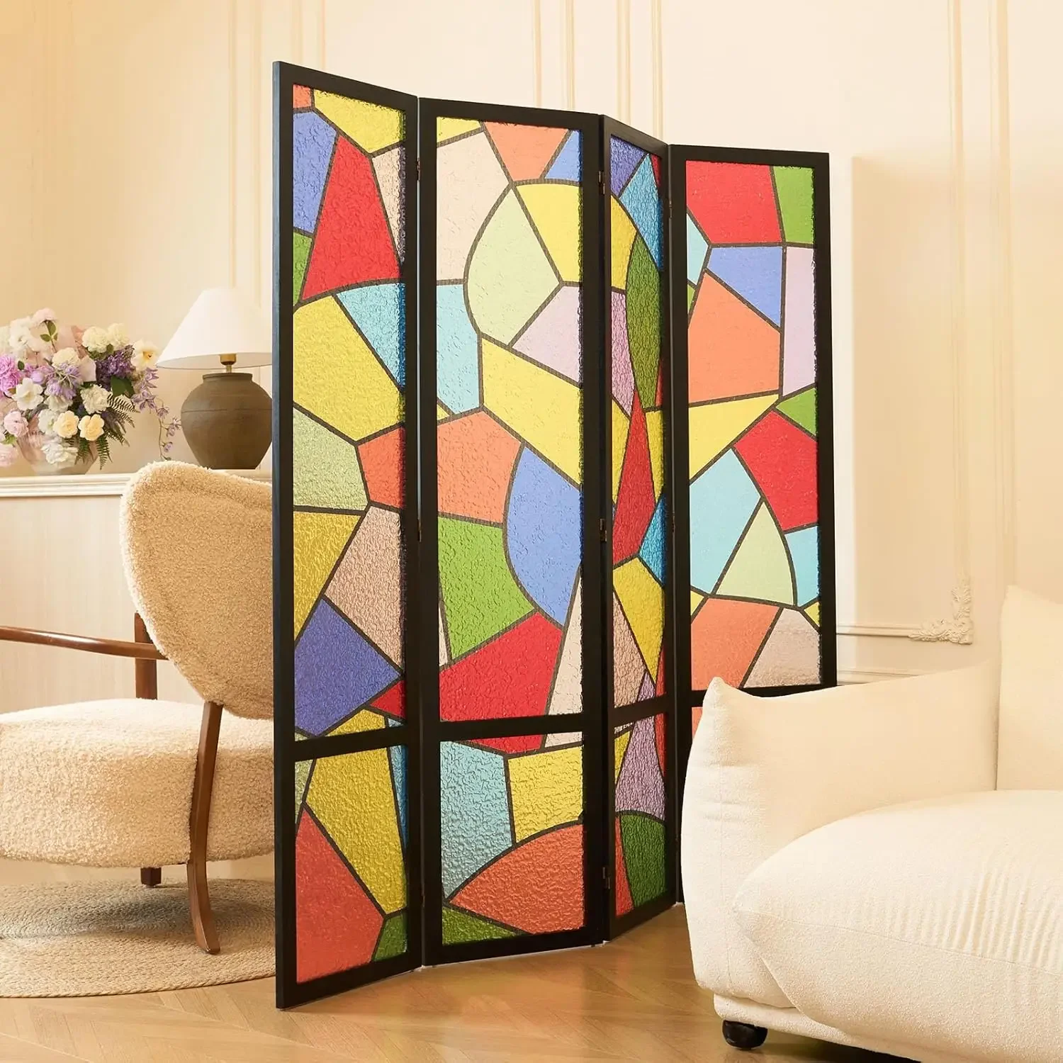 4 Panel Frosted Acrylic Privacy Screen – Freestanding Modern Room Divider 5