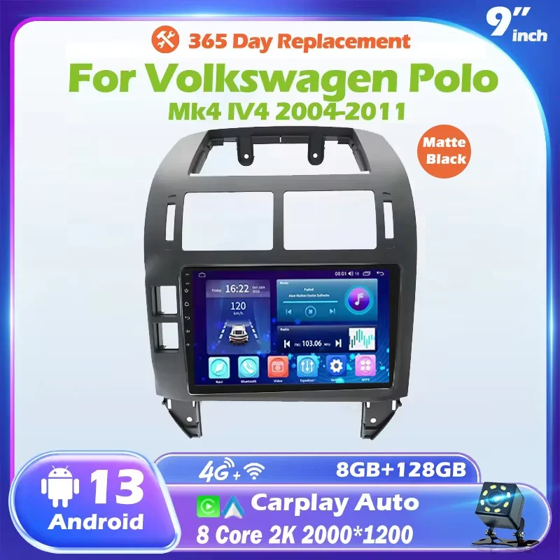 Car Multimedia Player for Volkswagen Polo Mk4 IV4 2004-2011 2K QLED Android 13 Car Radio Video GPS AI Voice CarPlay AUTO