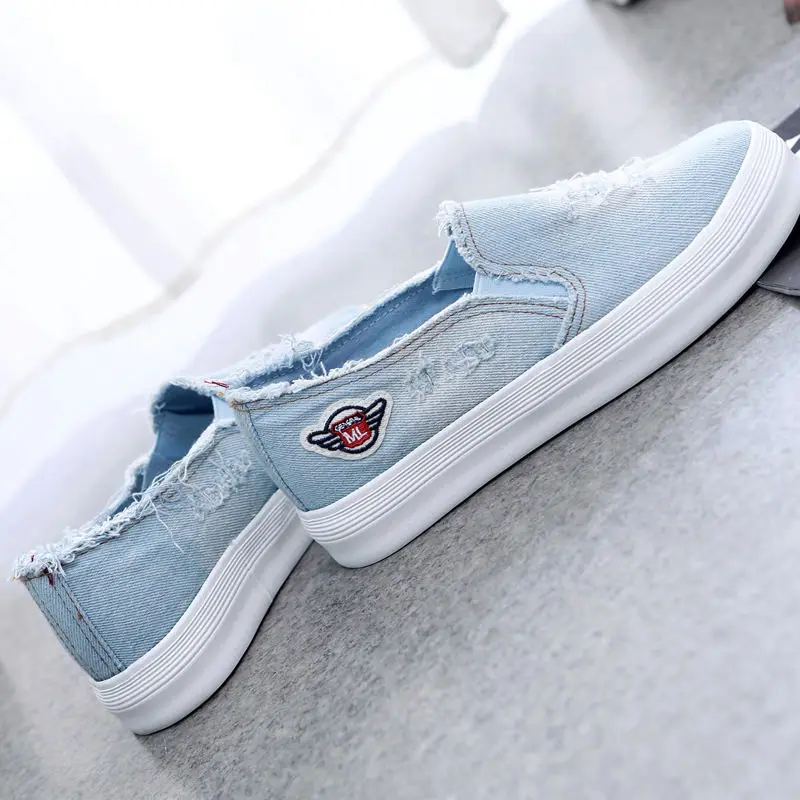 Shoes For Women Denim Canvas Woman Footwear High On Platform Loafers Low Comfortable And Elegant With Stylish Autumn Price