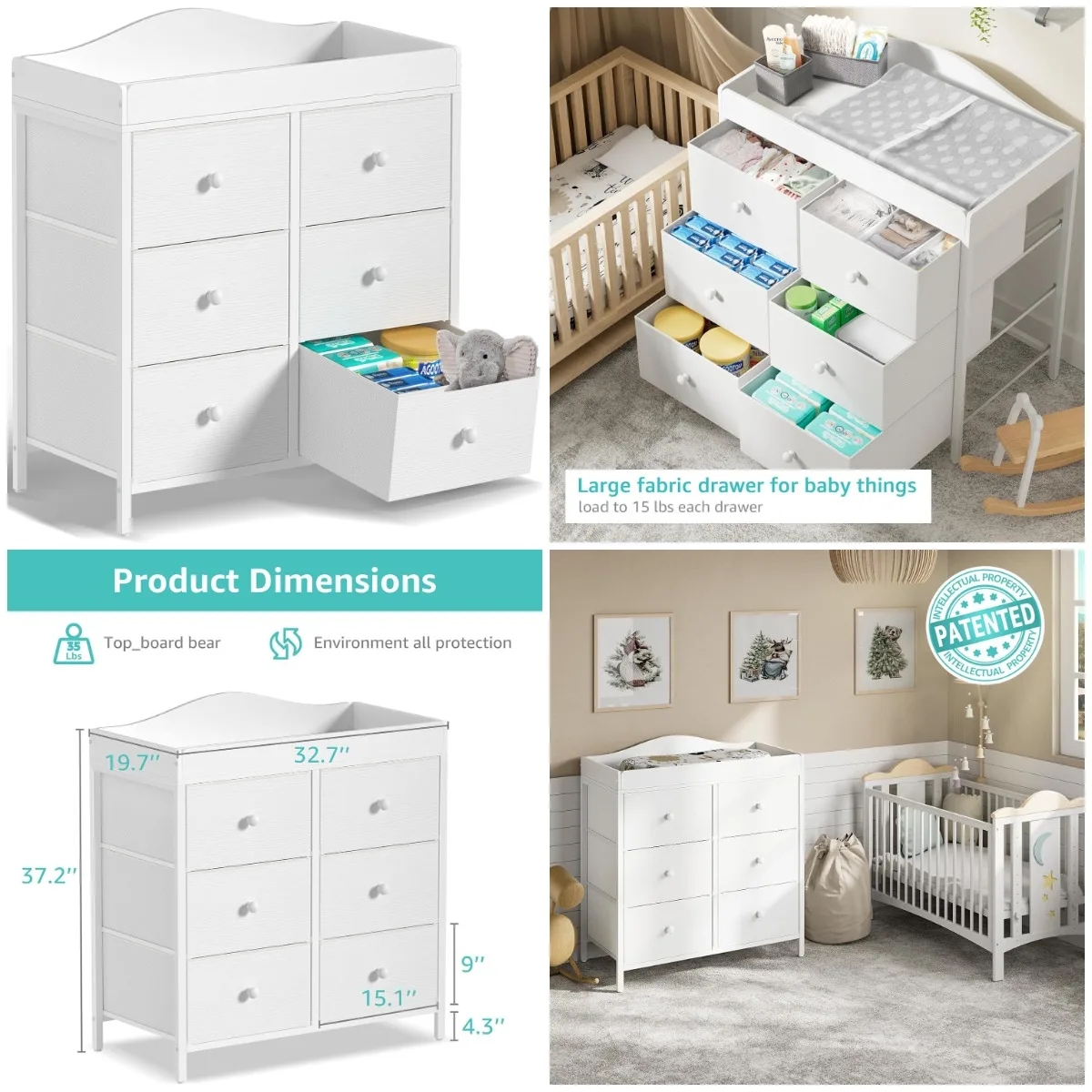 

Changing Table Dresser with 6 Fabric Drawers, Nursery Storage Organizer