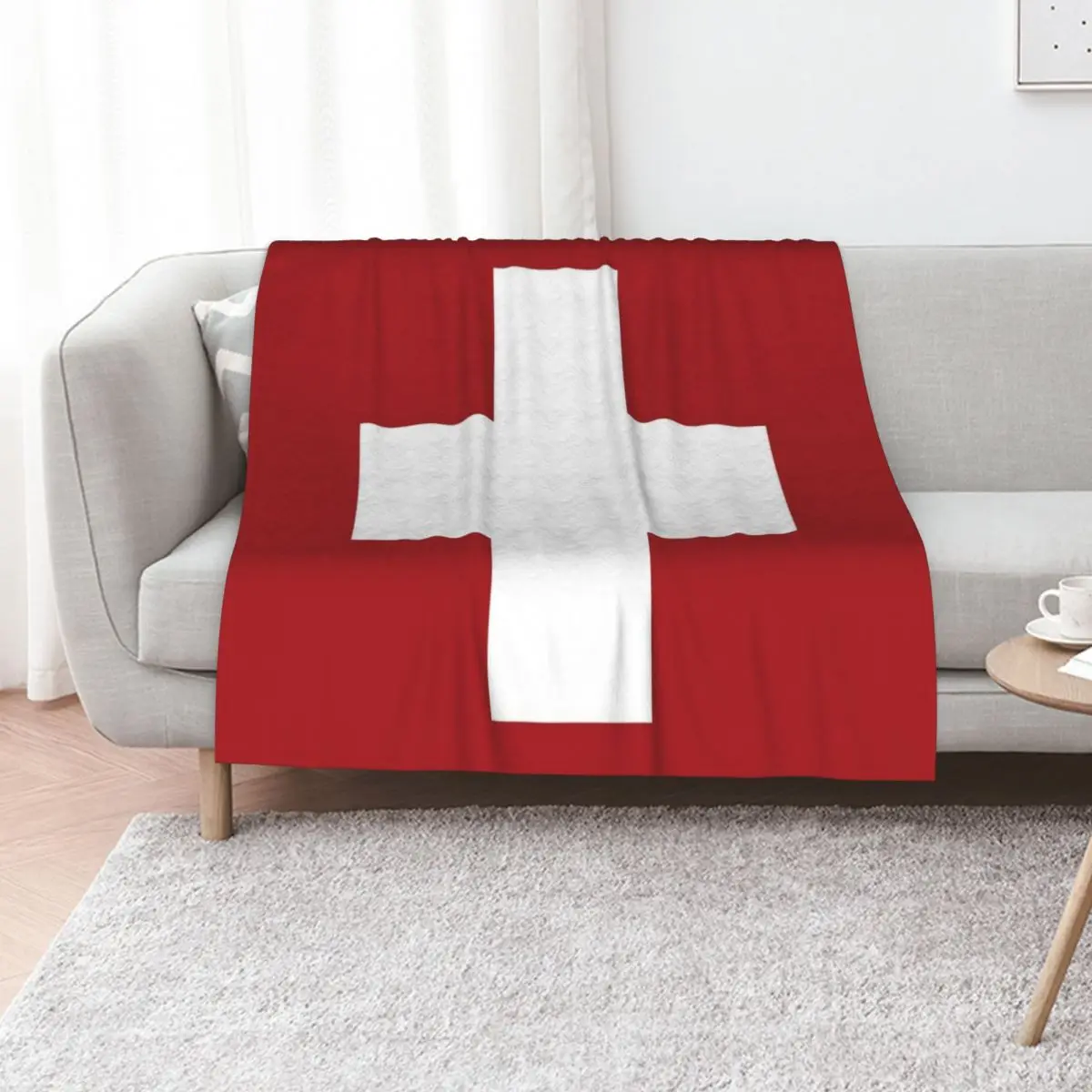 Swiss Cross Red Throw Blanket Soft Warm Blanket Gift for Grandparents