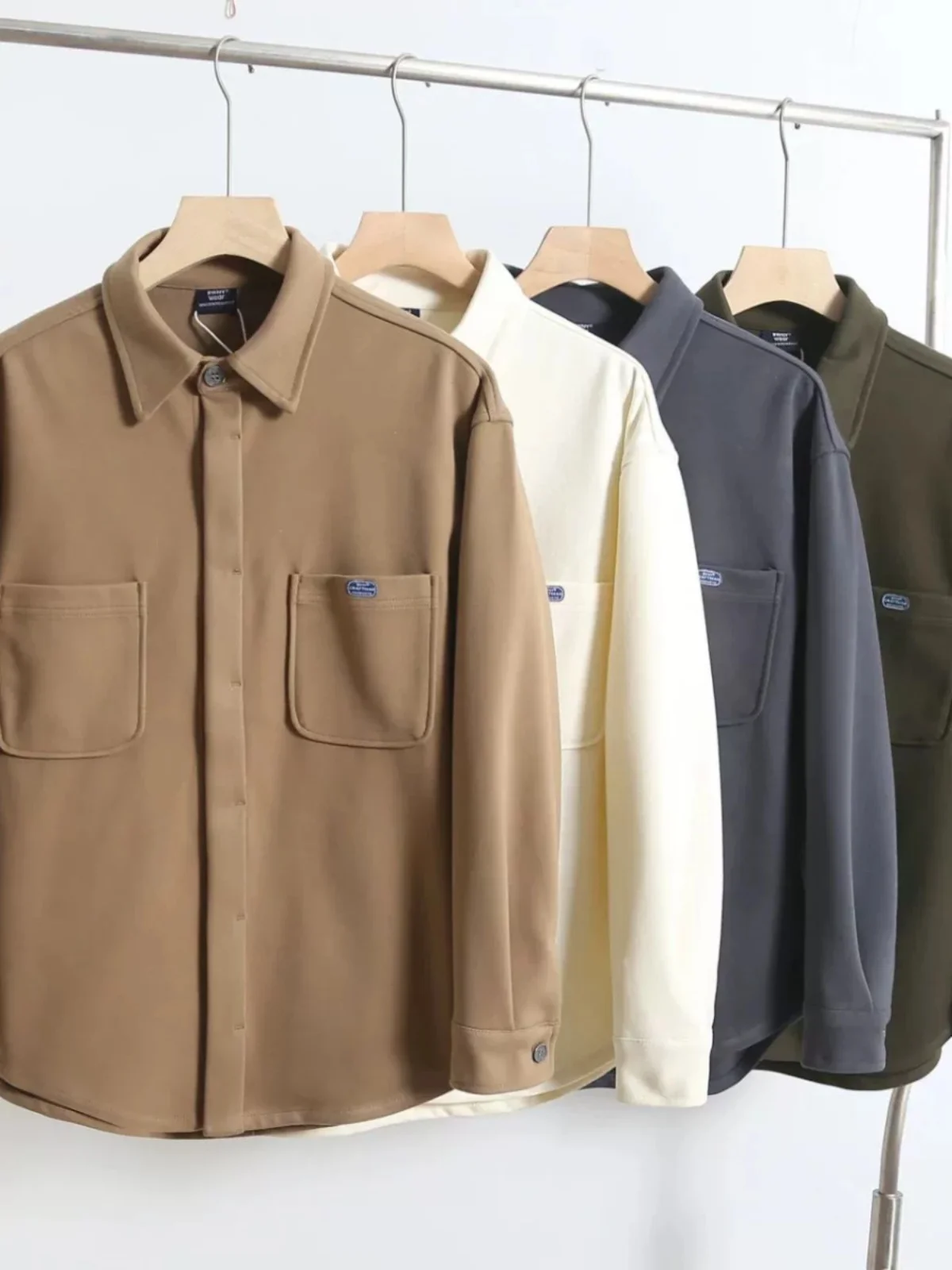 

American Style Thickened Woolen Shirt Jacket for Men Fall Winter Retro Casual Sensory Comfortable Long Sleeve Standard Fit