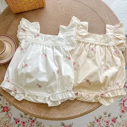 Neugeborene Mädchen Overall fliegende Ärmel Baumwolle Blumen stickerei Kleinkind Baby Mädchen Bodys Baby Mädchen Kleidung für den Sommer