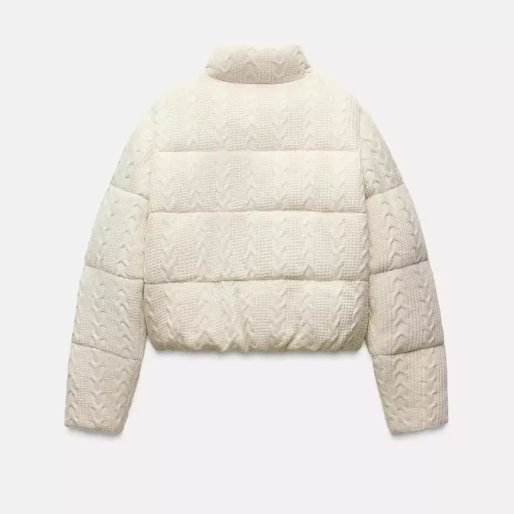 

Women's White Cotton Jaet Stand Collar Knitted Thi Warm ort Coat New Autumn Winter Faion Sweet Sle Regular Sve