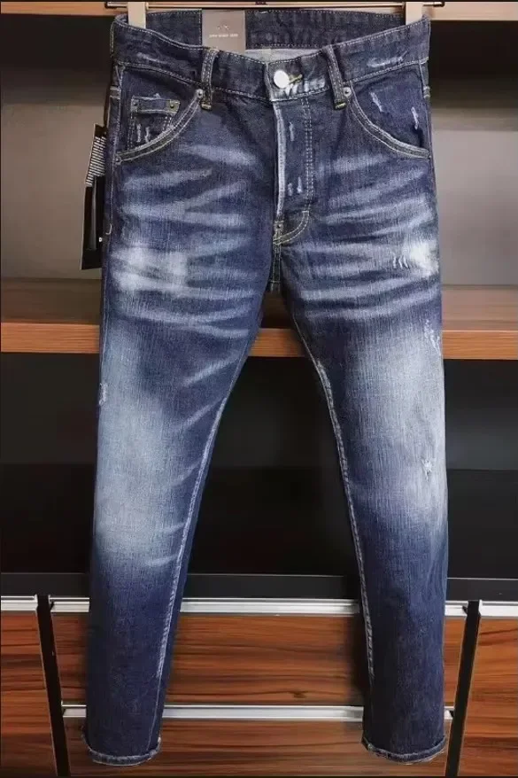 Nuevos pantalones vaqueros ajustados elásticos para hombre, pantalones vaqueros azules de marca de lujo, moda urbana masculina de calidad,