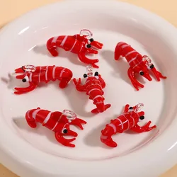 1pcs 36x23mm Lampwork Glass Red Lobster Figurine Pendant Cute Charms Crayfish Prawn Shrimp Tiny  Ornaments Necklace Pendants
