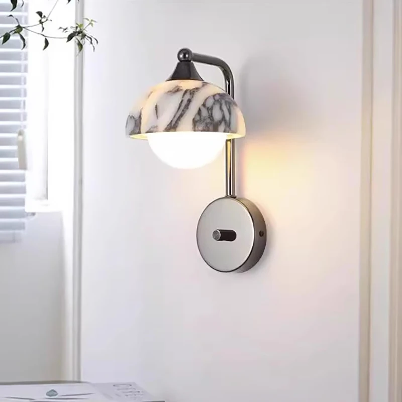 

Vintage Luxury Alabaster Wall Sconce Lamp Marble Natural Stone Wall Light for Bedroom Living Room Decor High-End Nordic Lighting