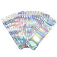 50pcs Long Holographic Packaging Bags Ziplock Laser Seal Pouch For Party Nail Eyelash Favor Food Storage Jewelry Display Supply