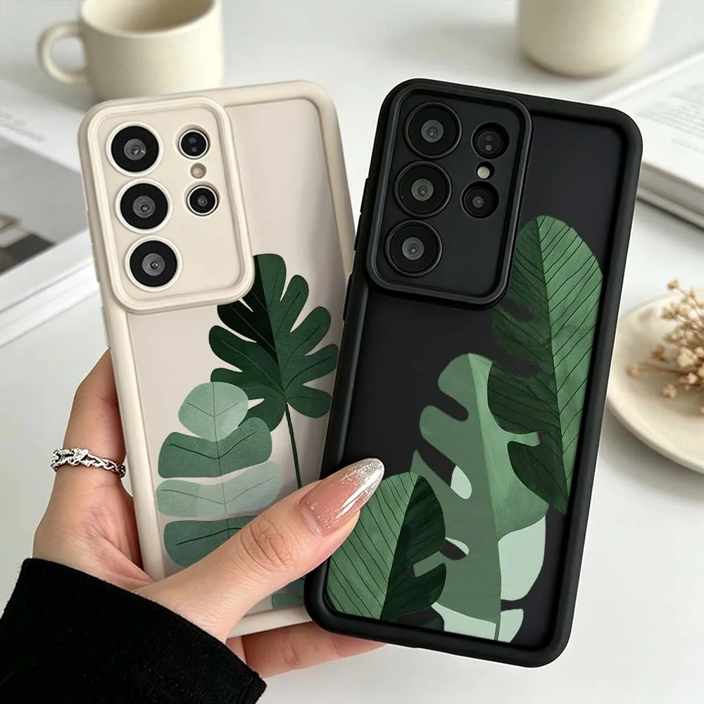Luxury Design Leaf Pattern Phone Case For Samsung Galaxy S26 S25 S24 S23 S22 S21 S20 Ultra Plus FE Eye Ladder Silicone Cover