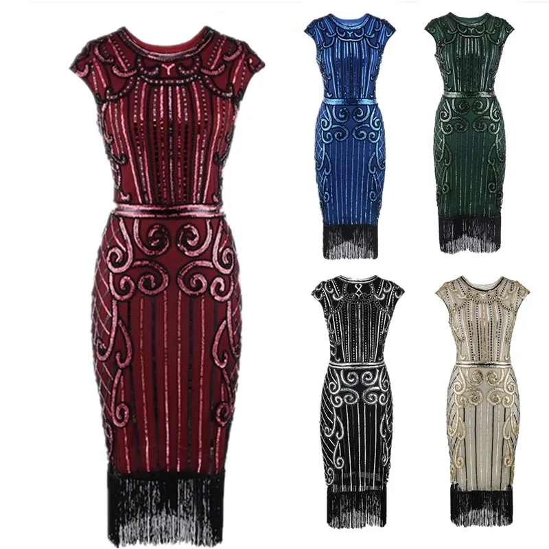 2025 Quali Tassel Weave Sequin Dr 920s Retro Dance Dr Gown Mid-Length Polyester Spring Season No Sve oulder