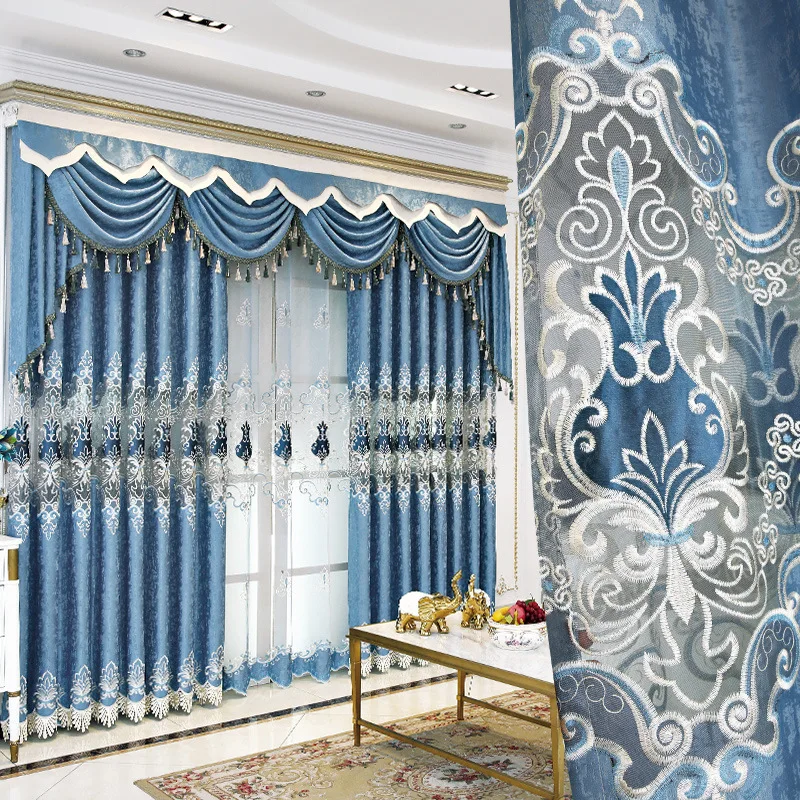 

European Style Semi Shading Embroidery Curtains for Living Room Luxury Classical Relief Craft Three-dimensional Curtains Custom