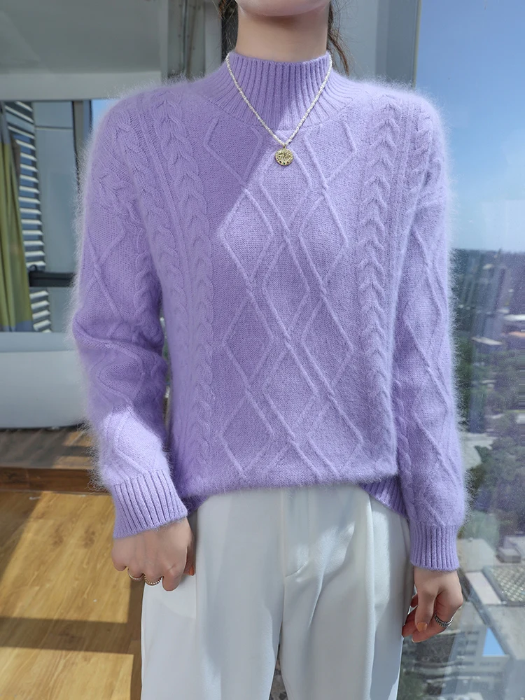 TLOML Damen-Pullover aus 100 % Nerz-Kaschmir, Stehkragen, Pullover, Herbst-Winter, solide Basic-Kaschmir-Strickwaren, weich, warm, bequem