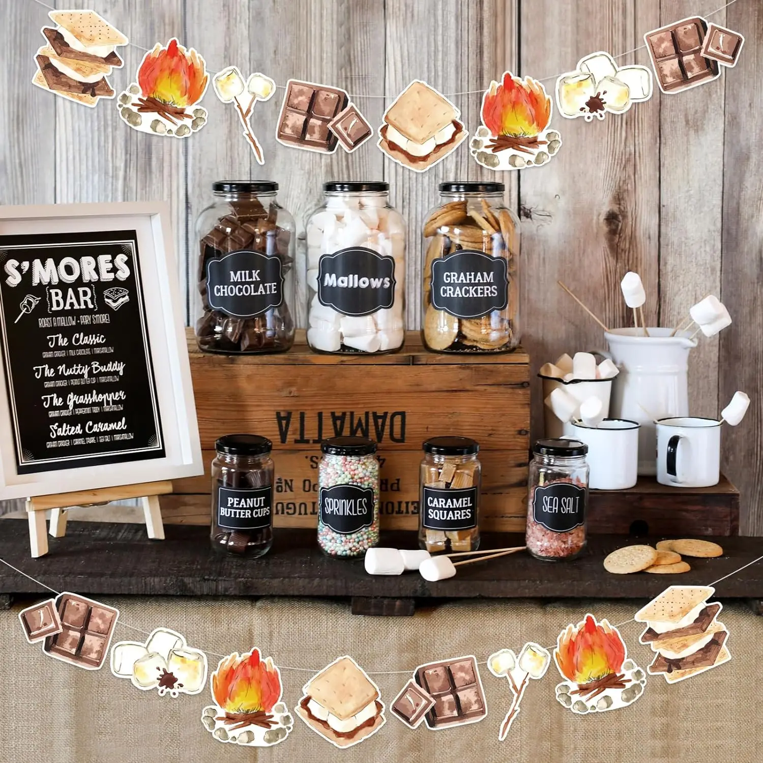 S’mores Party Decor 2Pcs S’mores Party Banners for Camping Campfire Camper Birthday Baby Shower Party Supplies