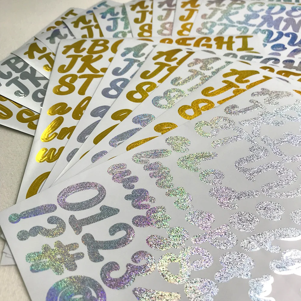 2 Sheets Laser Alphabet and Number Stickers Gold&Silver Letter Stickers for Grad Cap Decoration and DIY Crafts Making Supplies