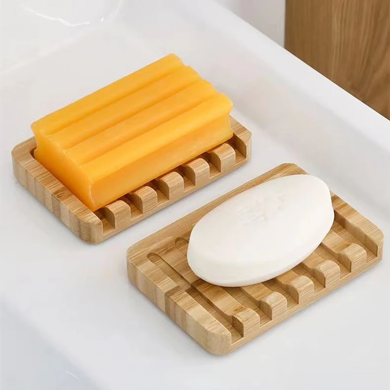 

Natural Bamboo Soap Dish with Drain, Wooden Soap & Sponge Holder, Eco-Friendly Bathroom Organizer Tray, 2PCS