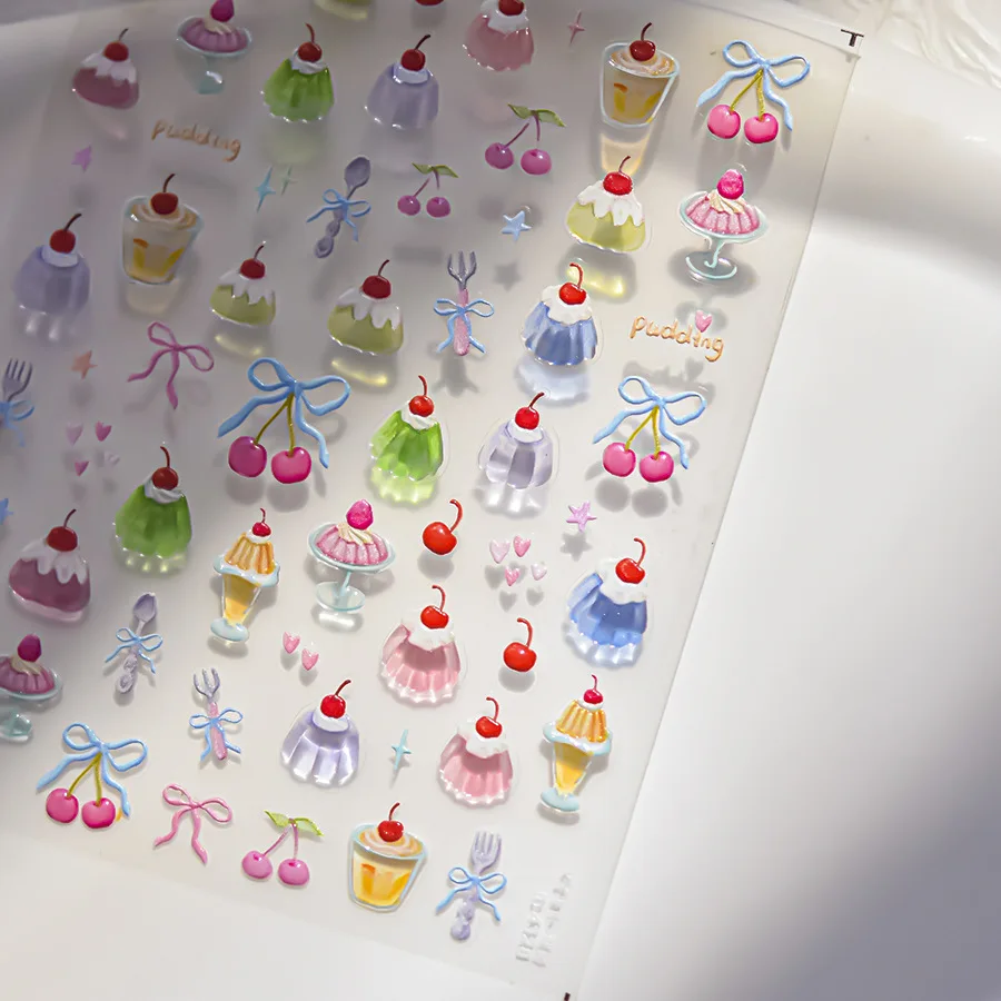 5D cute and delicious pudding jelly nail art stickers high quality fantasy candy embossed nail art decoration auxiliary stickers