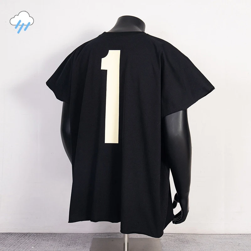 2025 Summer Casual Fashion Black White T-Shirt Men Women Oversized Tee Big 1 Logo Print Kanye West Vultures T Shirt Tops