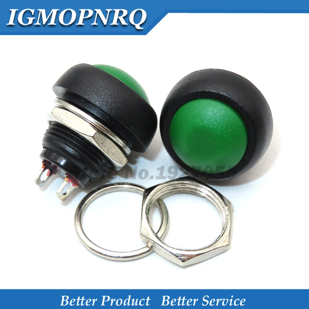 10PCS 12mm Waterproof Momentary push button for switch Black Red Green Yellow Blue white PBS-33B