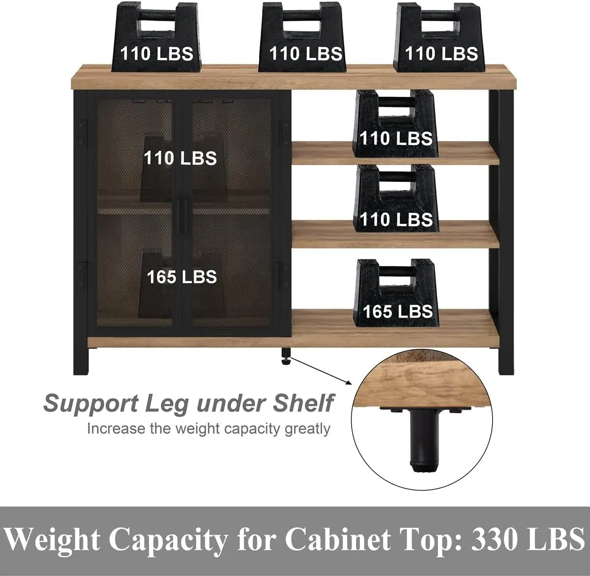 Bar Cabinet with Storage, Industrial Liquor Cabinet for Home, Buffet Sideboard with Wine Rack and Glass Rack, Farmhou