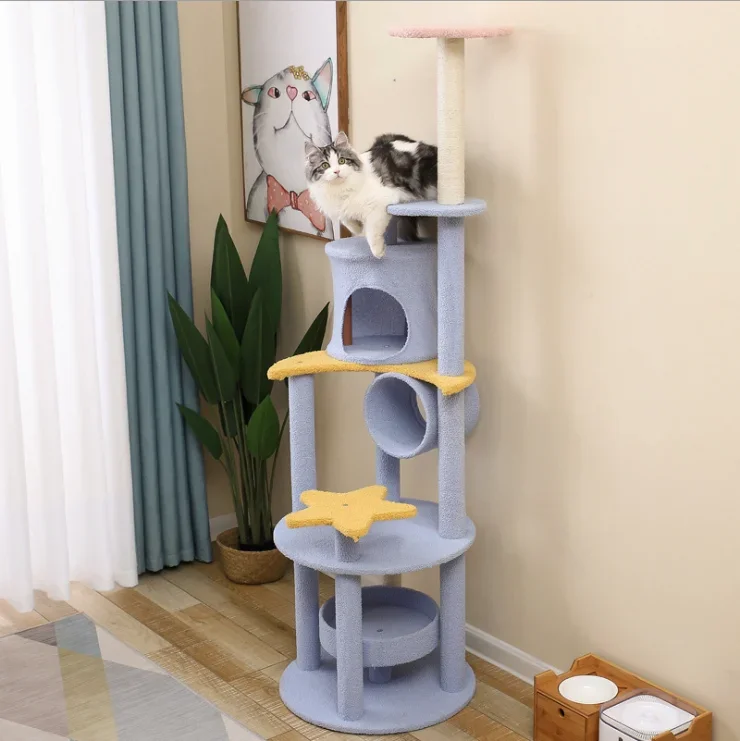 China factory wholesale luxurious house customized plush big pet condo natural sisal wood scratcher furniture cat tree