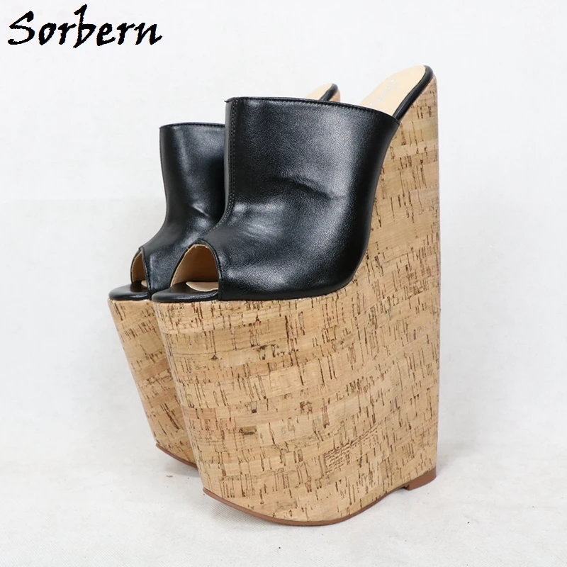 Sorbern 30Cm Wedge Slipper Women Fetish High Arch Thick Cork Platform Open Toe Slip On Slides Unisex Drag Queen Shoes Custom