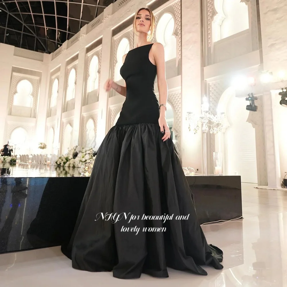 

NFYN Black Evening Dress Trumpt Prom Dress Strapless Party Dresses for Arabic Women Satin Gala Dress Customized