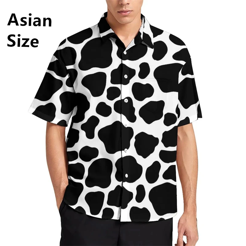 Cow Spot Leopard Hawaiian Print Mens Shirt Short Sleeve Comfortable Premium Men's Tops Cardigan Top Casual Men's Shirt Clothing