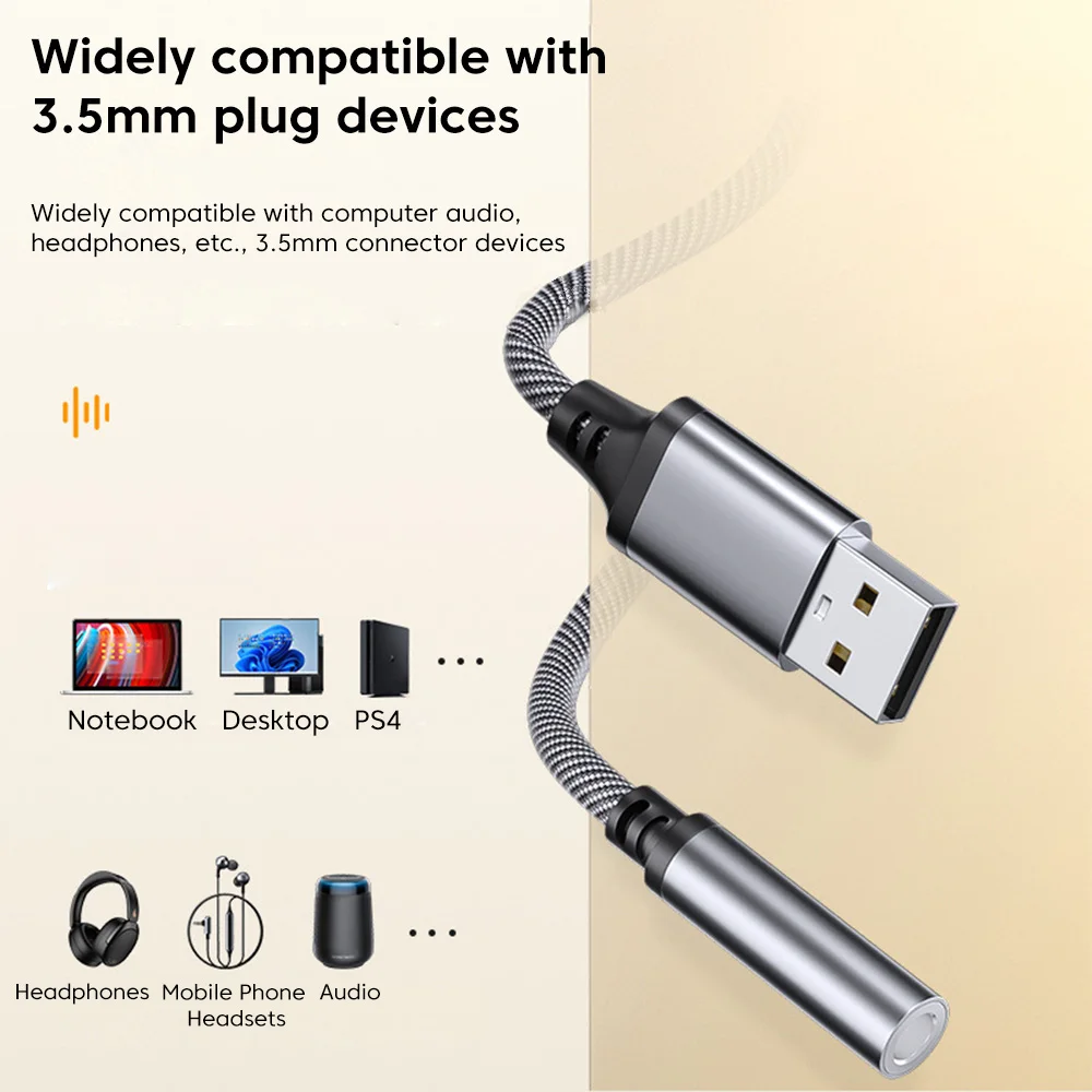USB to 3.5mm Jack Audio Adapter Cable USB Male to 3.5 MM Female Aux Audio Converter 3.5 Jack Headphones Converter For PC Laptop