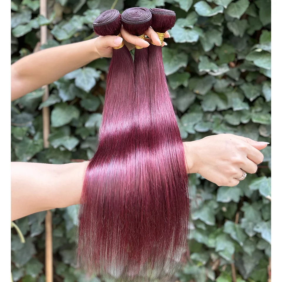 Burgurdy Straight Bundles With 4X4 Closure HairUGo 99J Three Bundles With Closure Brazilian Hair Remy Straight Human Hair Weave