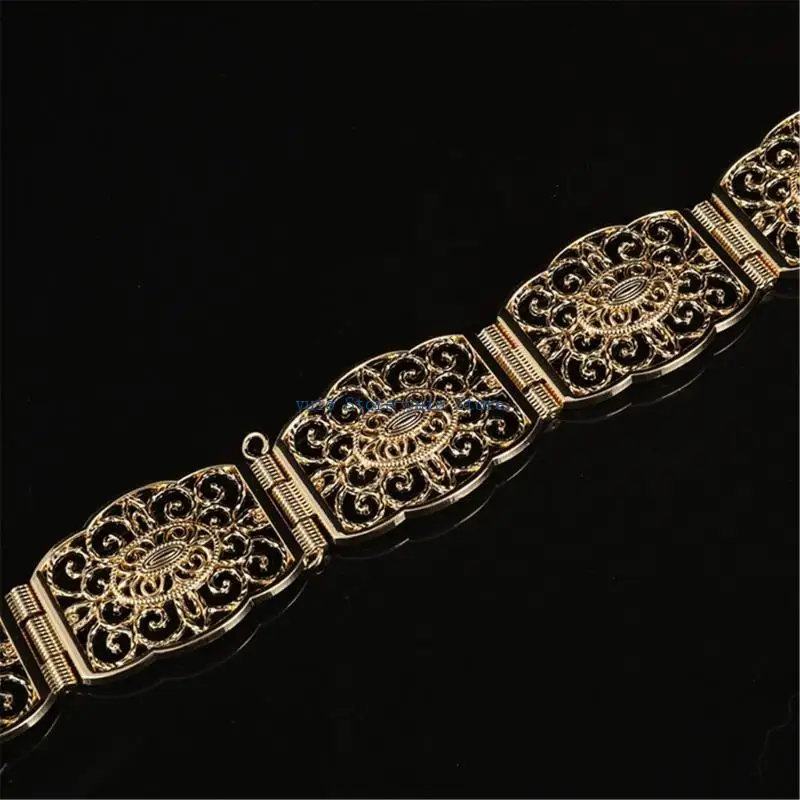 

X7XB Fashionable Women Belt Rhinestones Flower Decoration Waist Belt Durability Belt for Evening Gowns or Office Attires