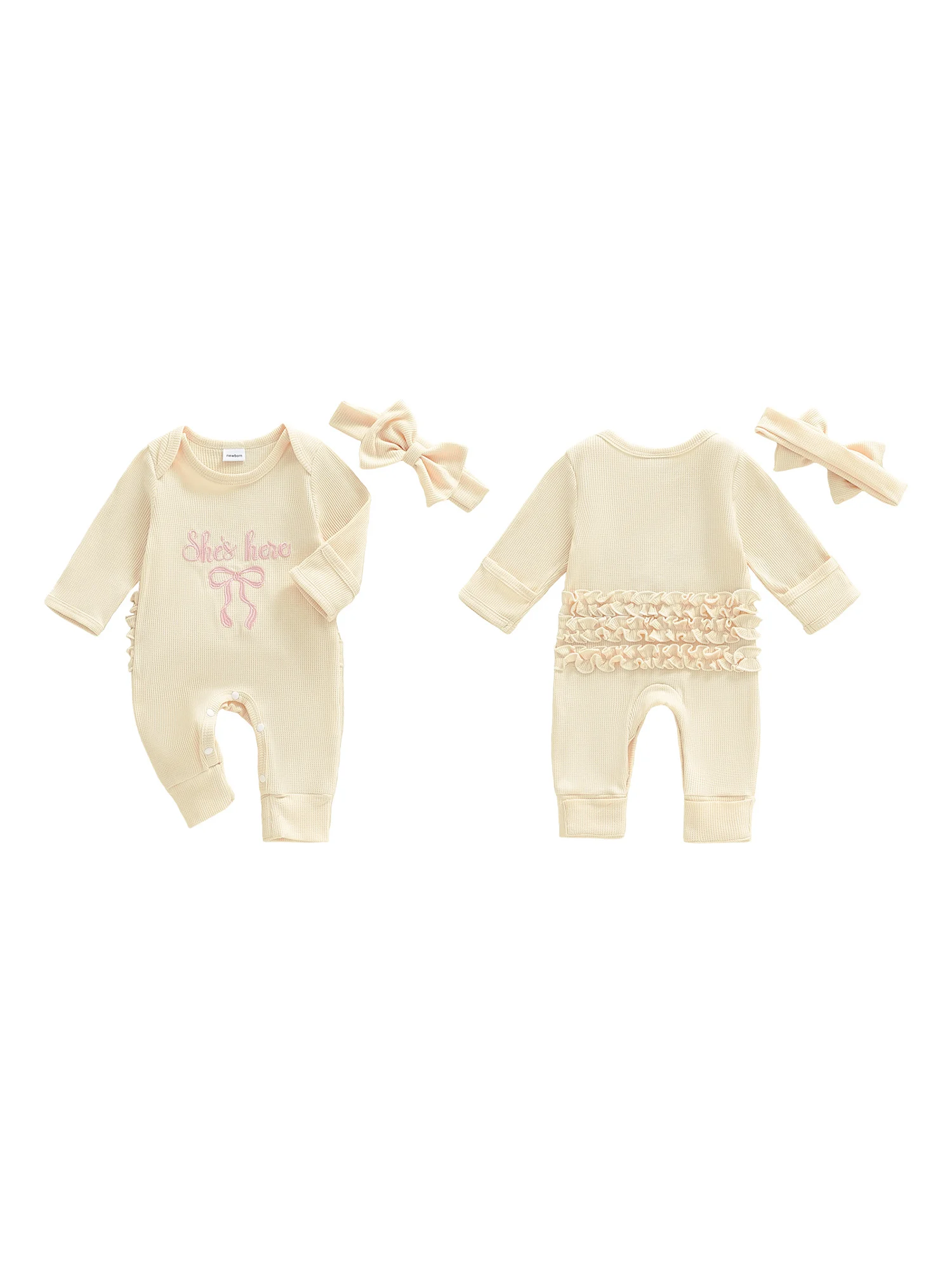 

Зимнее флисовое боди с цветочным принтом для маленьких девочек, боди с длинными рукавами и круглым вырезом, подходящая повязка на голову и пинетки