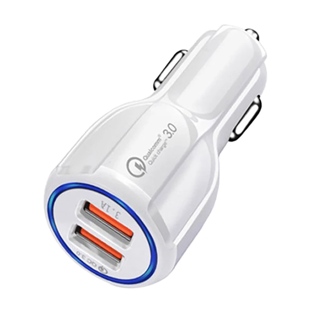 Car Charger Bowling Ball 6A Fast Charge Halo Car Charger Multi-Function Dual USB Car Charger-White